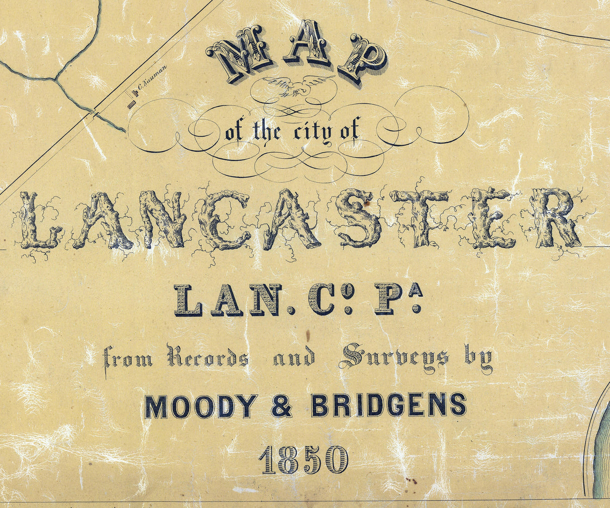 1850 Town Map of Lancaster Lancaster County Pennsylvania