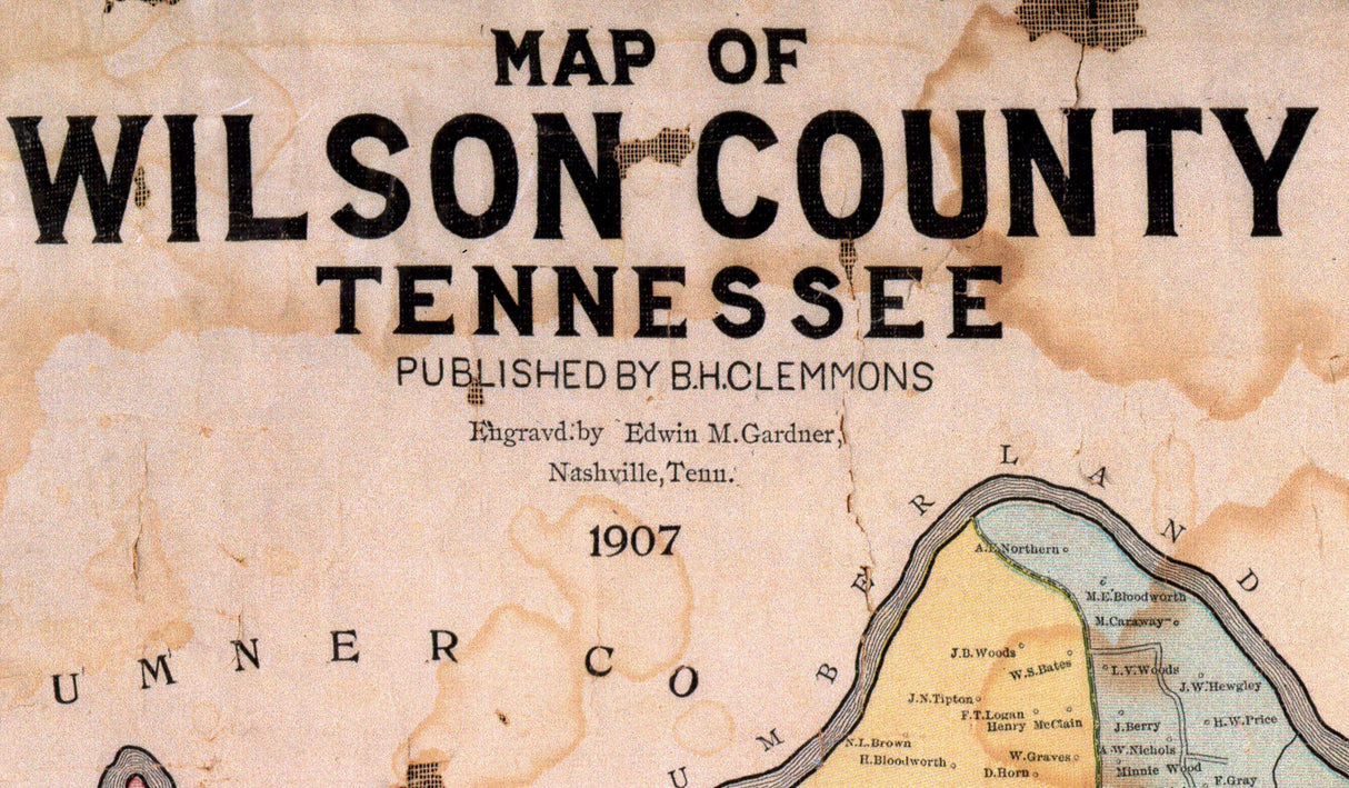 1907 Map of Wilson County Tennessee