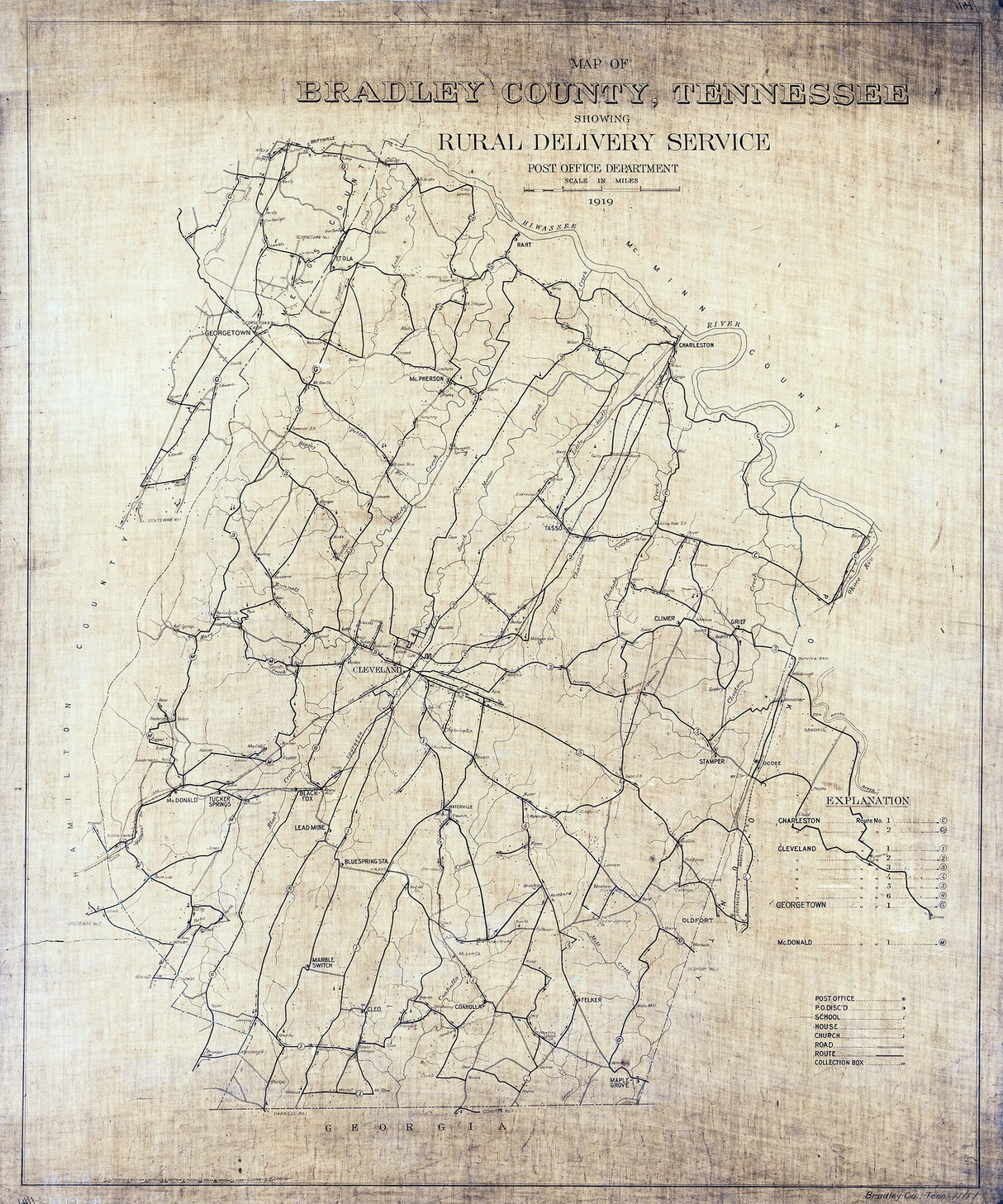 1919 Map of Bradley County Tennessee