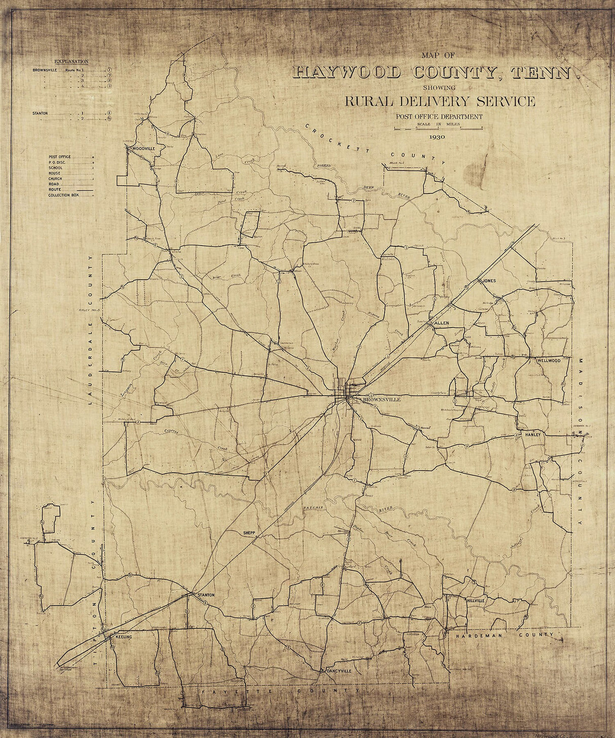 1930 Map of Haywood County Tennessee