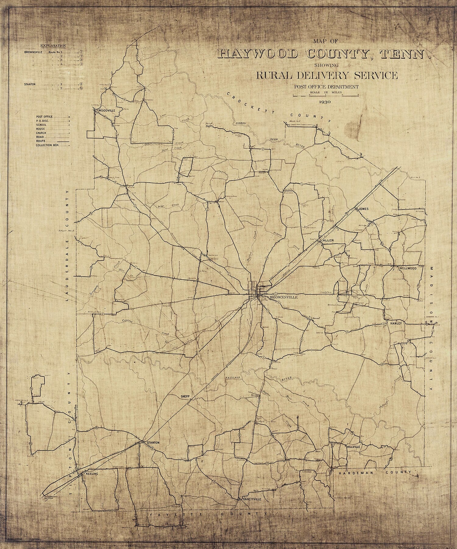 1930 Map of Haywood County Tennessee