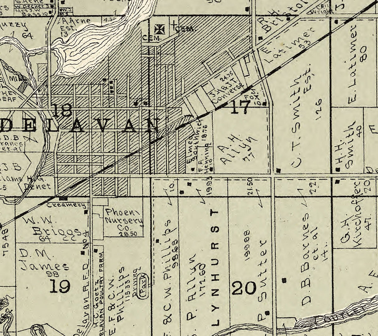 1907 Map of Delavan Township Walworth County Wisconsin