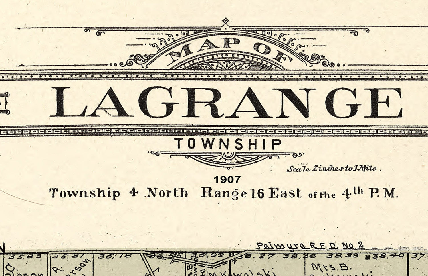 1907 Map of LaGrange Township Walworth County Wisconsin
