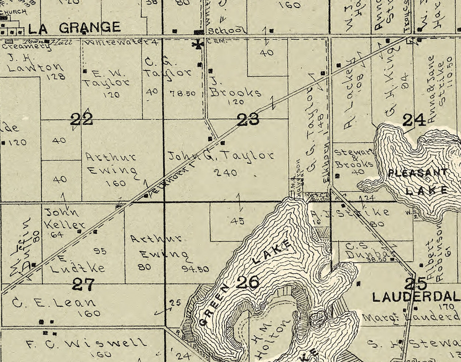 1907 Map of LaGrange Township Walworth County Wisconsin