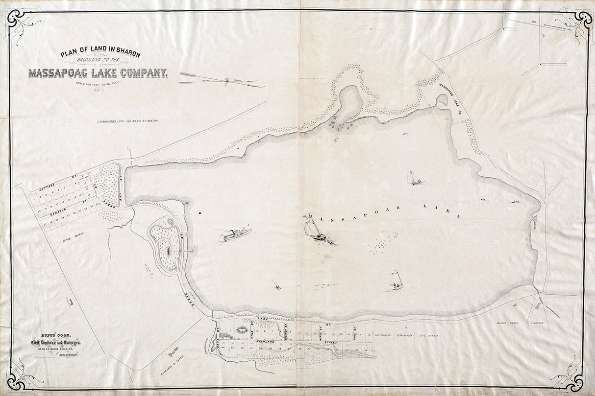 1870 Map of Massapoag Lake Norfolk County Massachusetts Town of Sharon