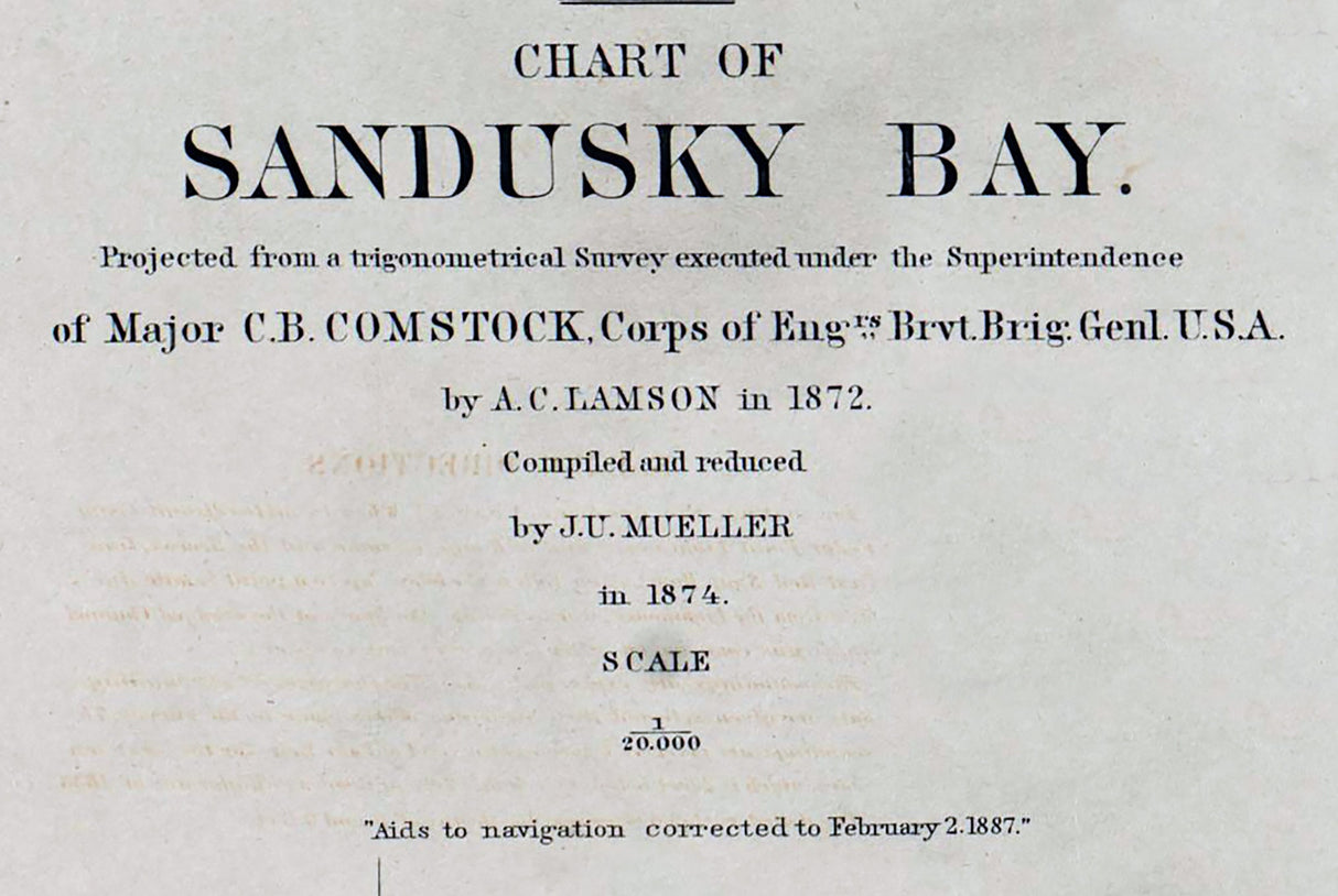1892 Nautical Map of Sandusky Bay Lake Erie Ohio