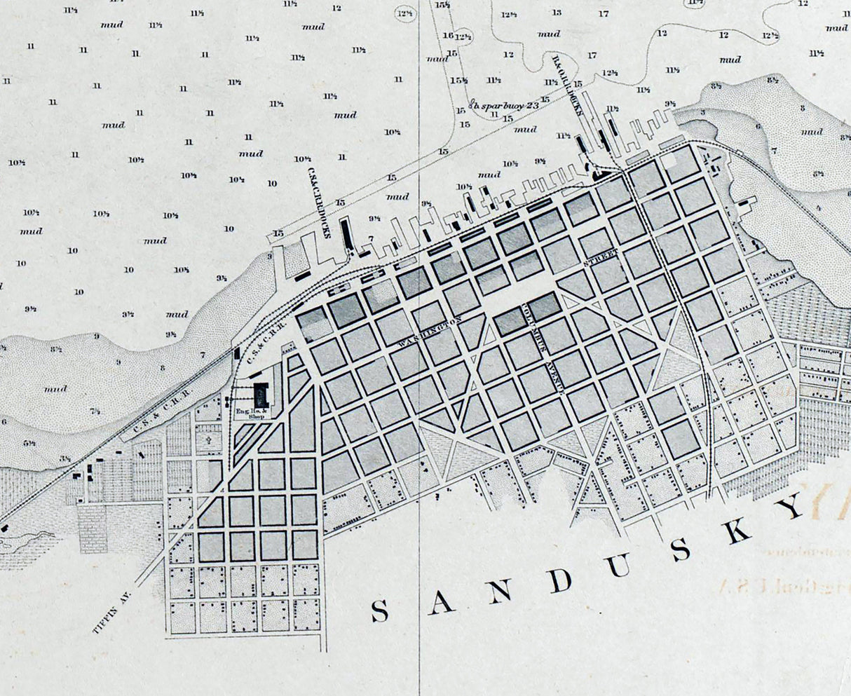 1892 Nautical Map of Sandusky Bay Lake Erie Ohio