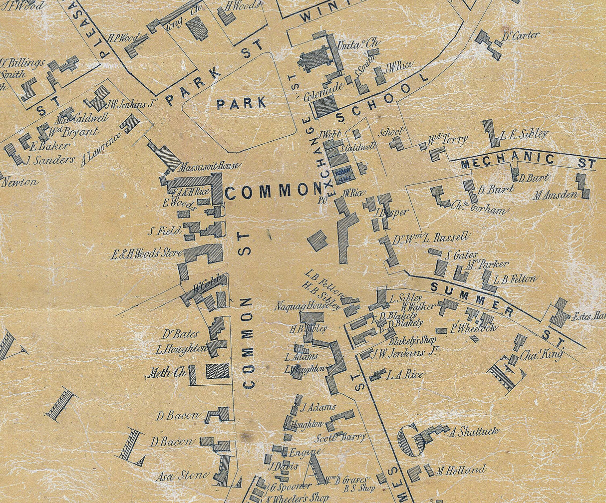 1855 Town Map of Barre Worcester County Massachusetts