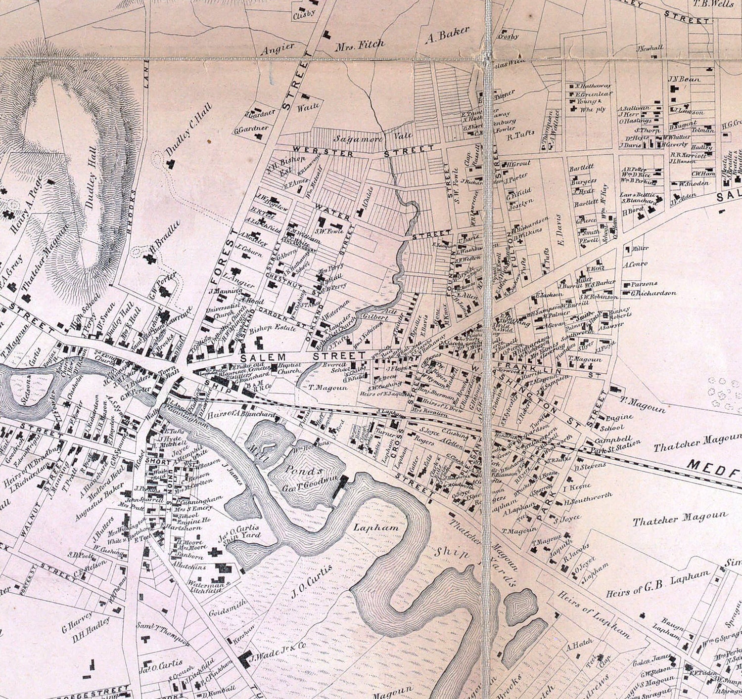 1855 Town Map of Medford Middlesex County Massachusetts