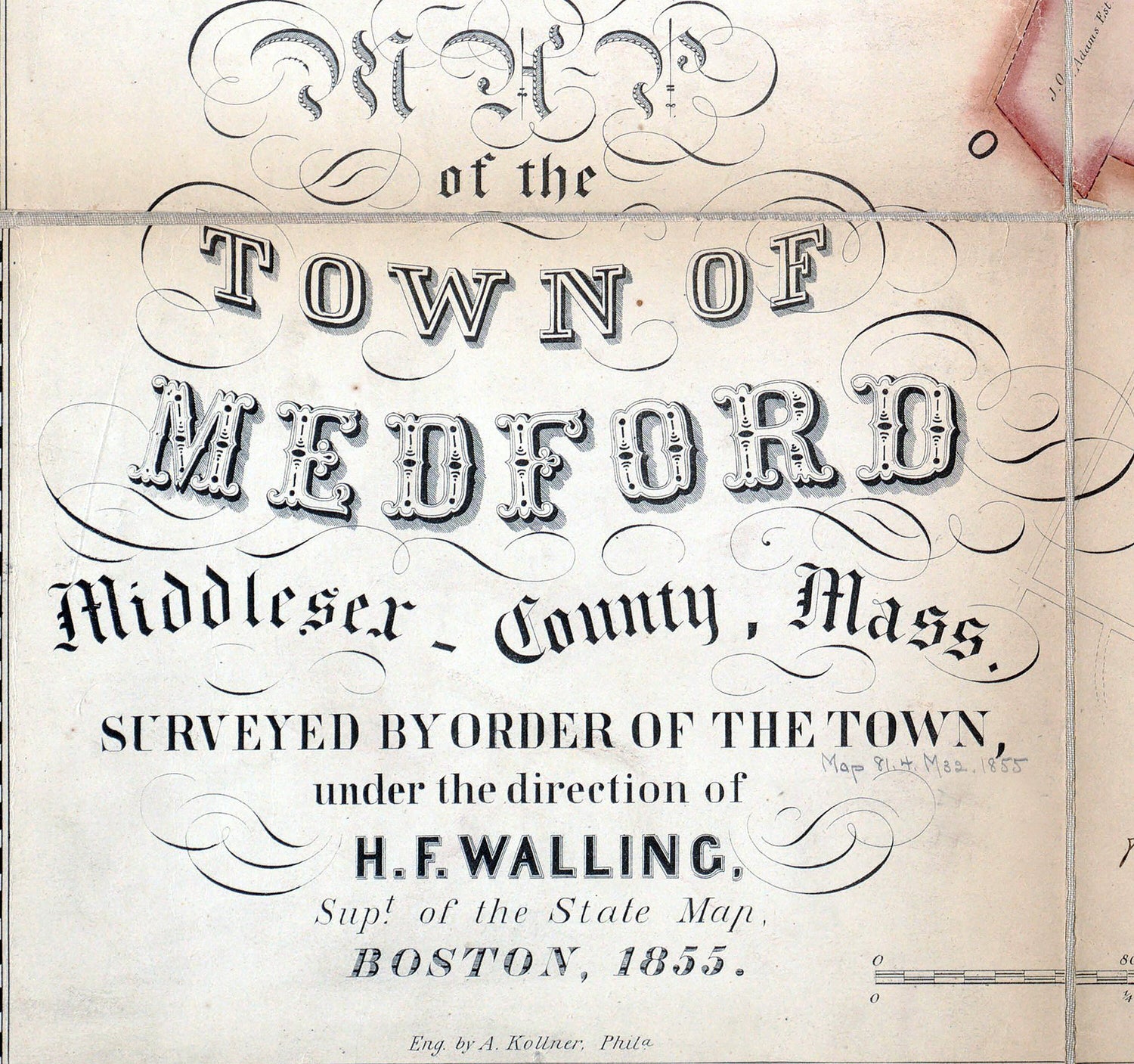 1855 Town Map of Medford Middlesex County Massachusetts
