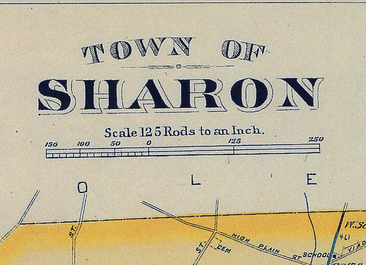 1888 Town Map of Sharon Norfolk County Massachusetts