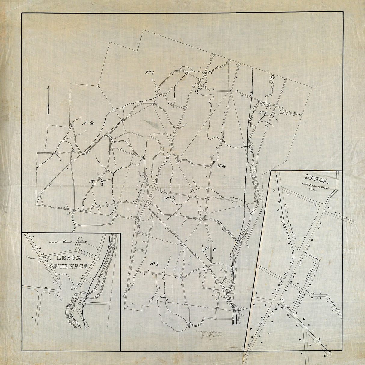 1854 Town Map of Lenox Berkshire County Massachusetts