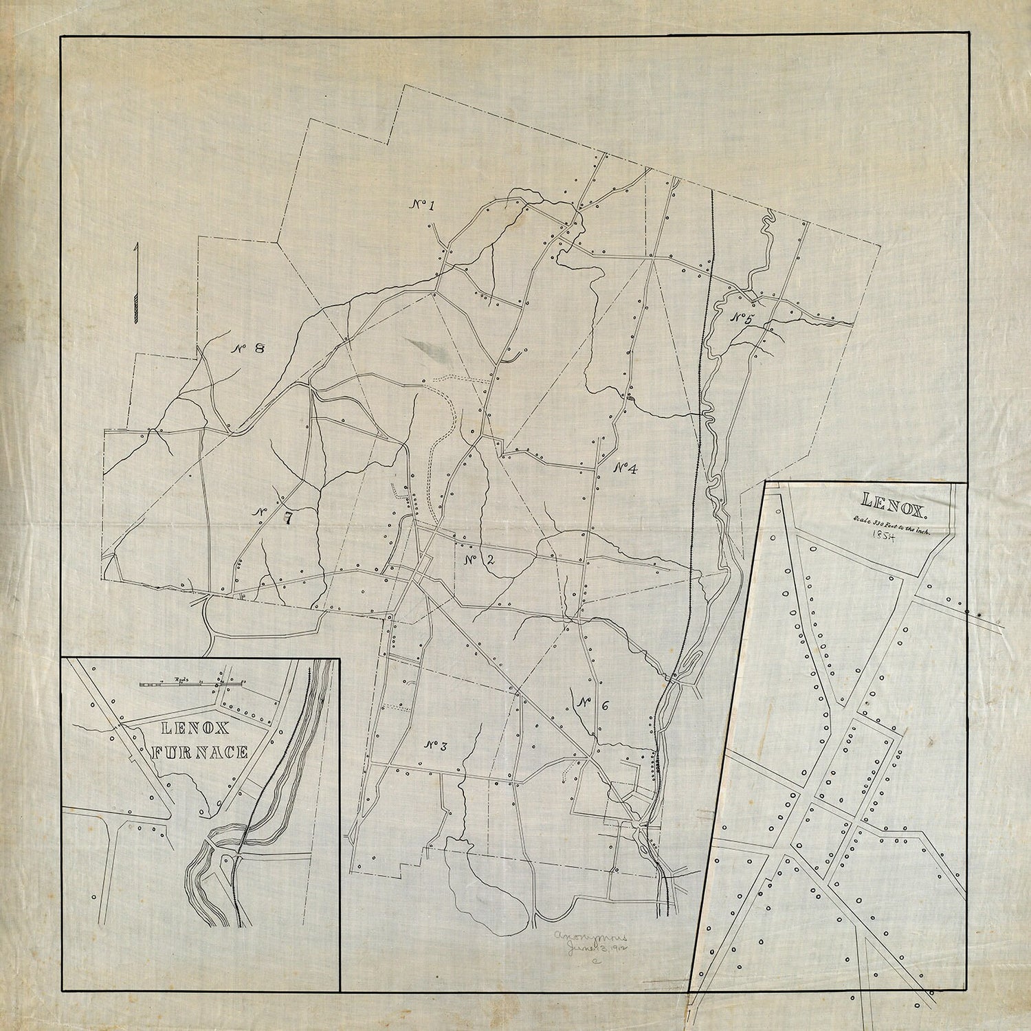 1854 Town Map of Lenox Berkshire County Massachusetts