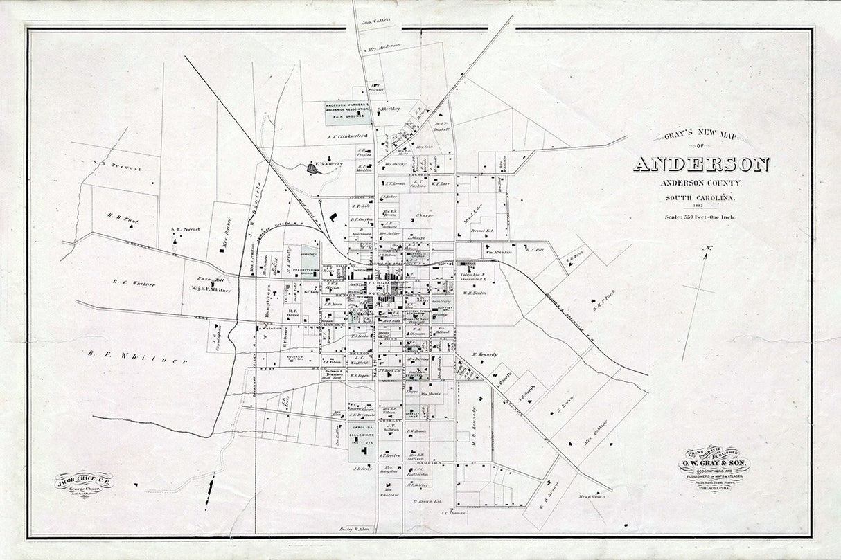 1882 Map of Anderson Anderson County South Carolina