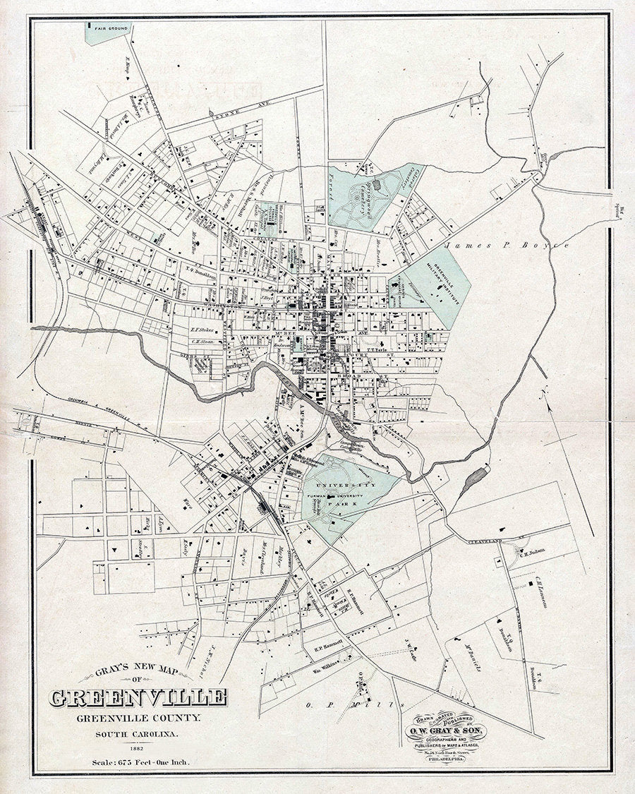 1882 Map of Greenville Greenville County South Carolina