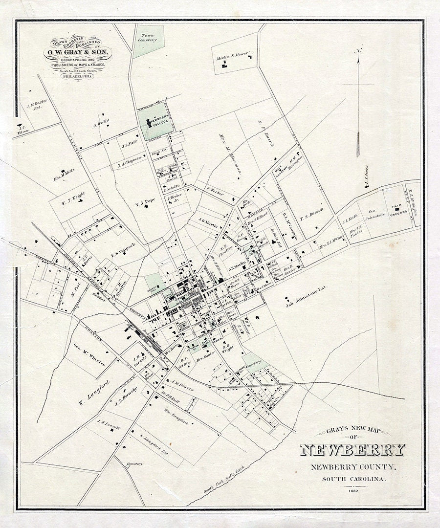 1882 Map of Newberry Newberry County South Carolina