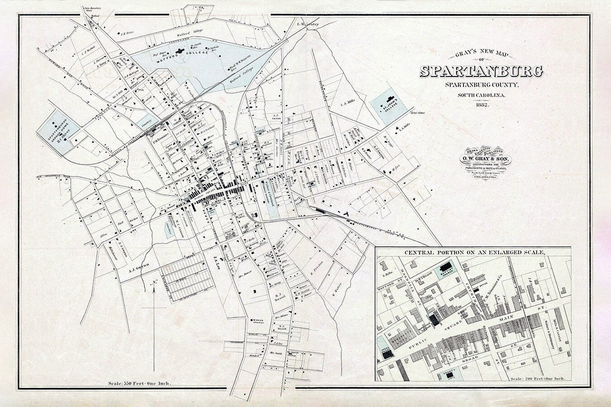 1882 Map of Spartanburg Spartanburg County South Carolina