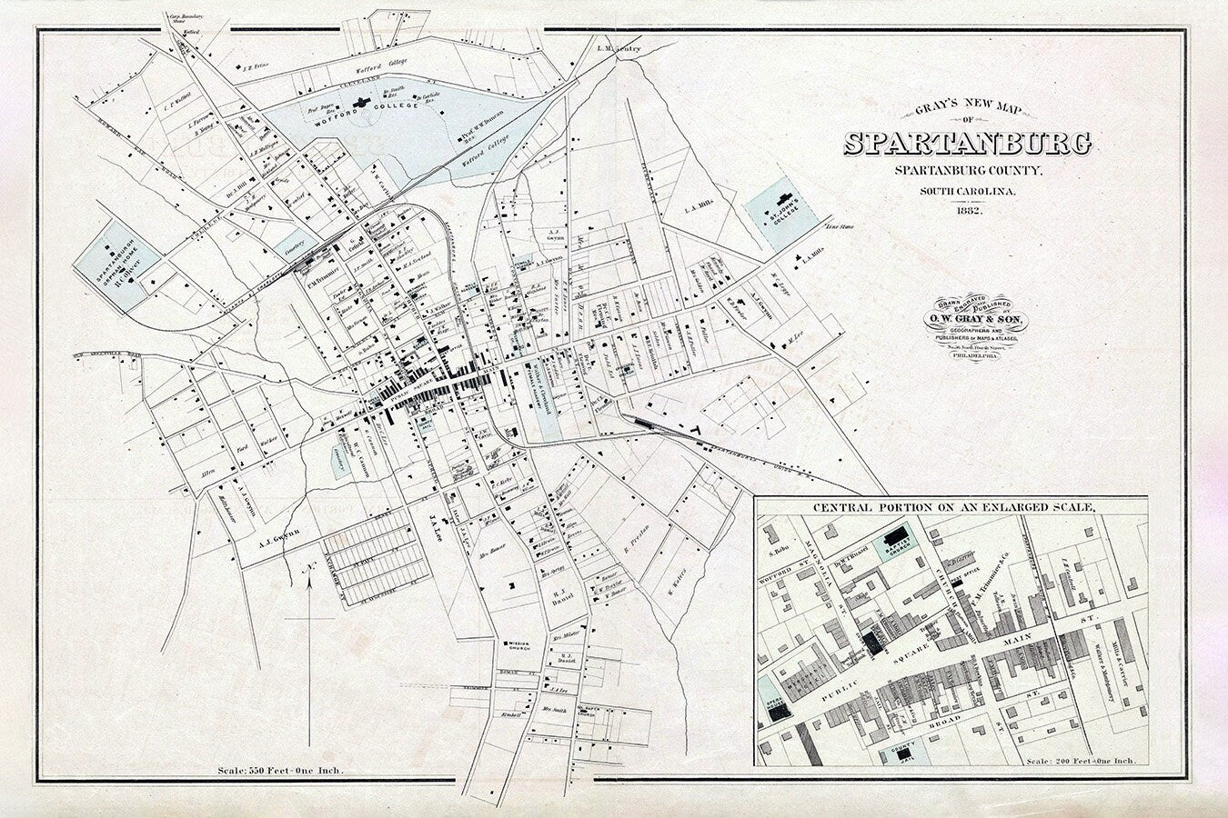 1882 Map of Spartanburg Spartanburg County South Carolina