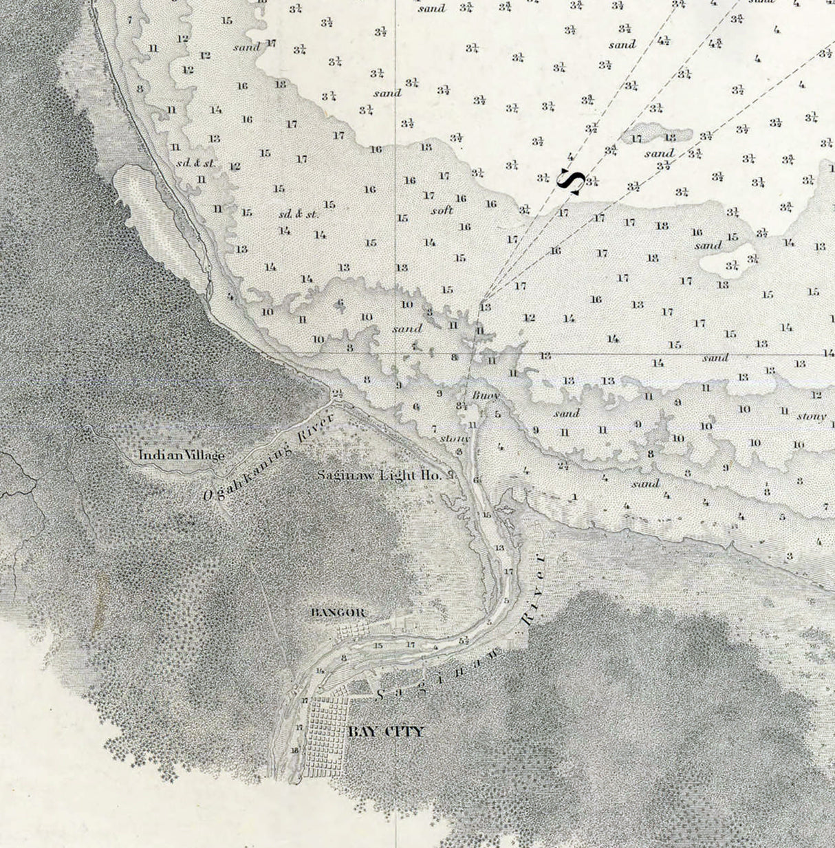 1860 Nautical Chart Map of Saginaw Bay and Part of Lake Huron