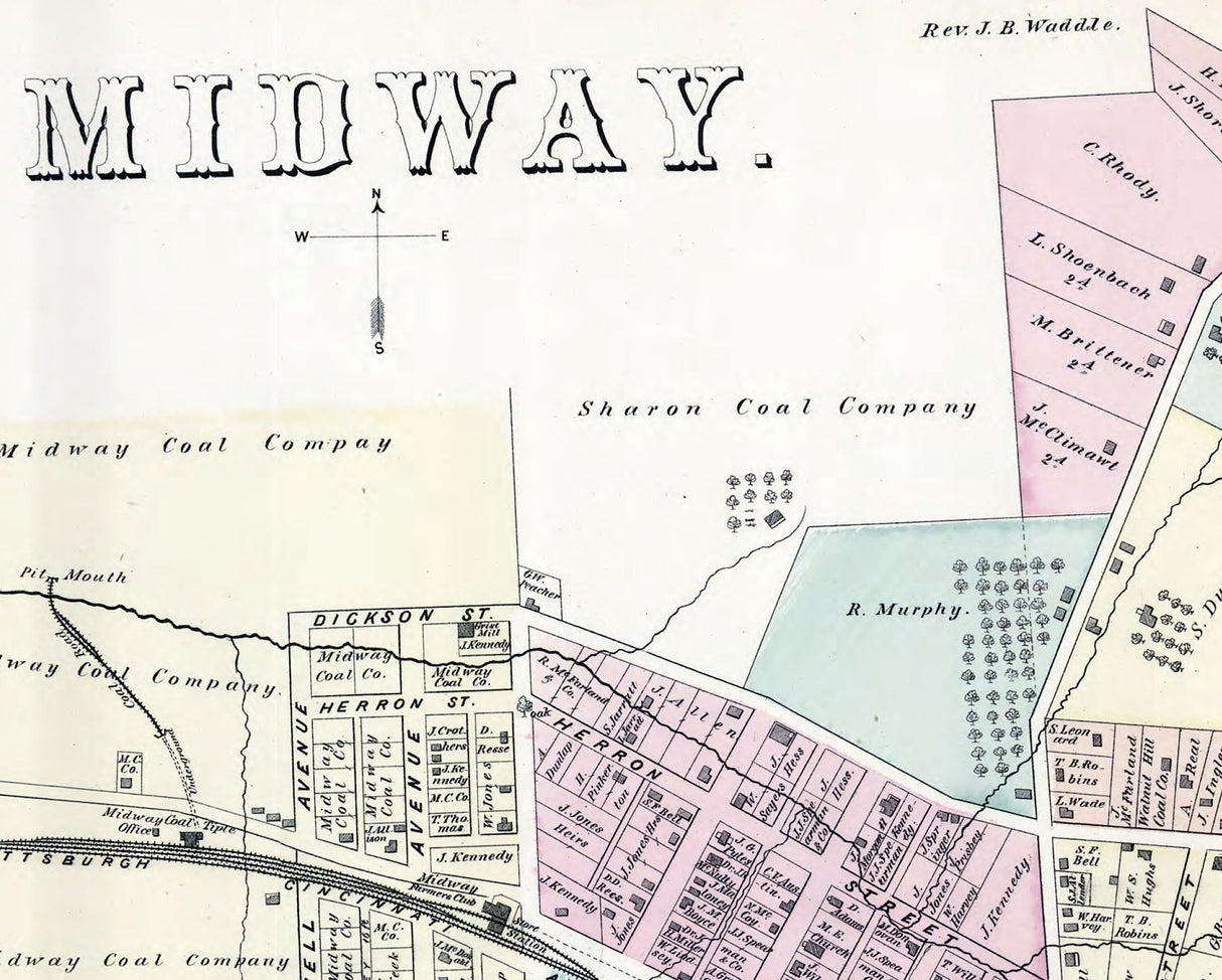1876 Map of Midway Amity Taylorstown Eldersville Washington County Pa