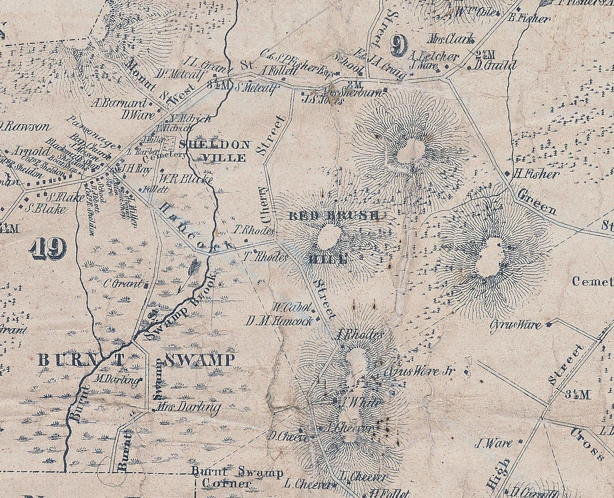 1851 Town Map of Wrentham Norfolk County Massachusetts