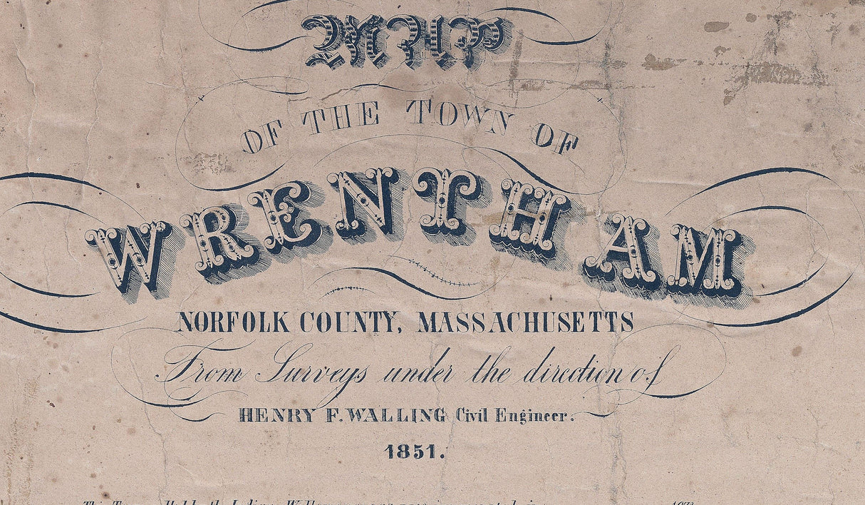 1851 Town Map of Wrentham Norfolk County Massachusetts
