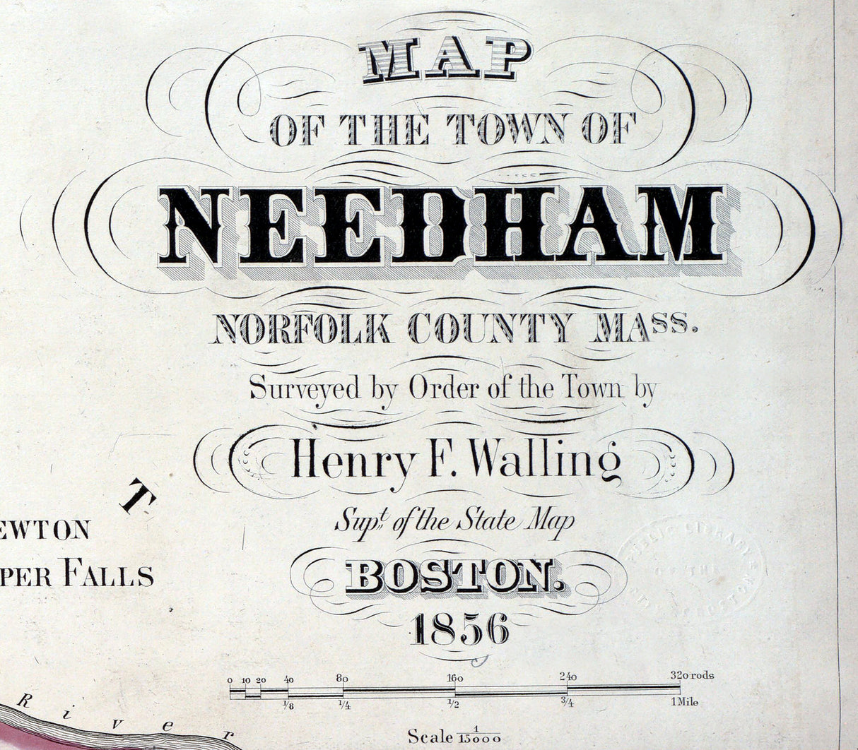 1856 Town Map of Needham Norfolk County Massachusetts
