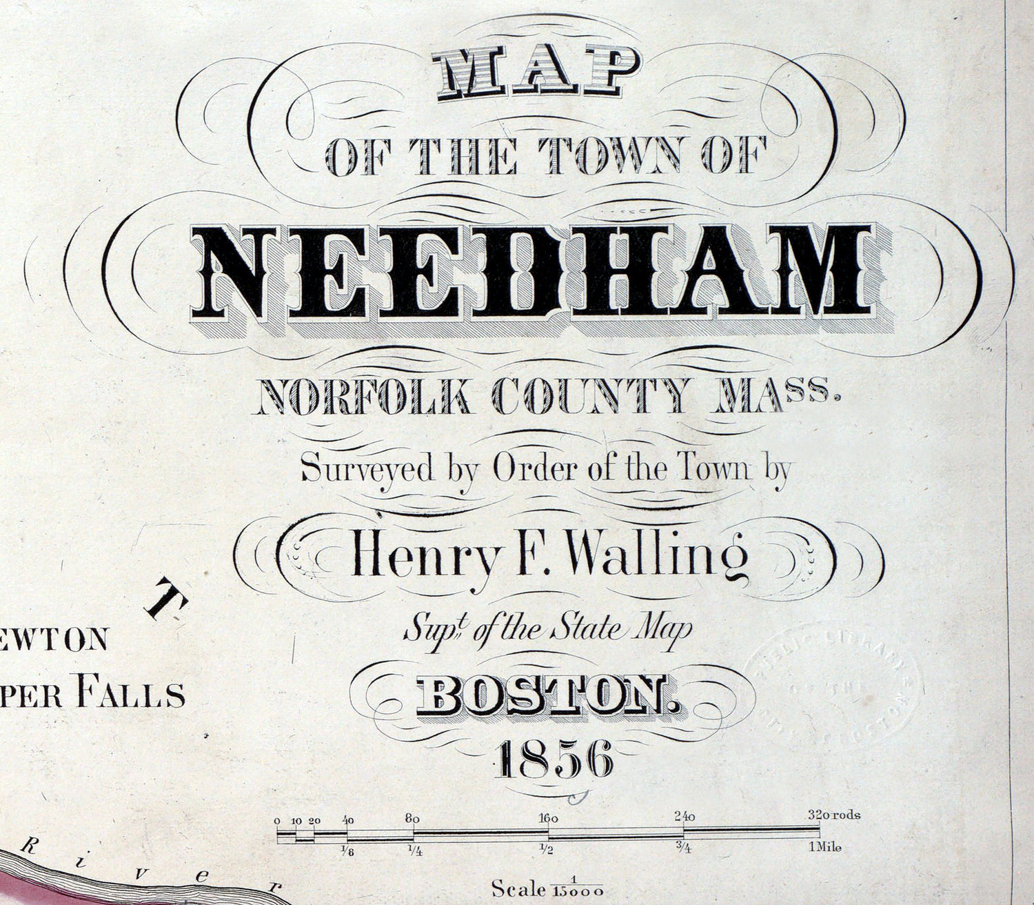 1856 Town Map of Needham Norfolk County Massachusetts