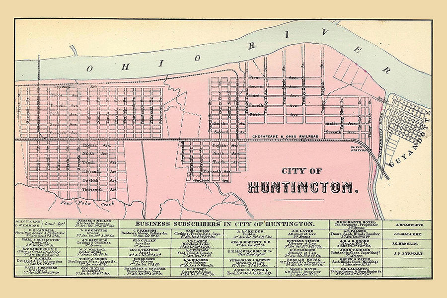 1872 Town Map of Huntington West Virginia