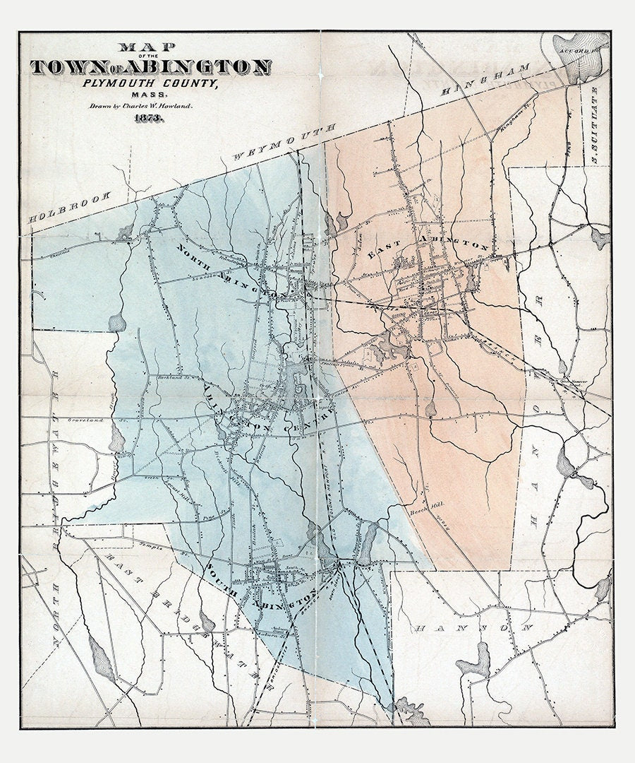 1873 Town Map of Abington Plymouth County Massachusetts