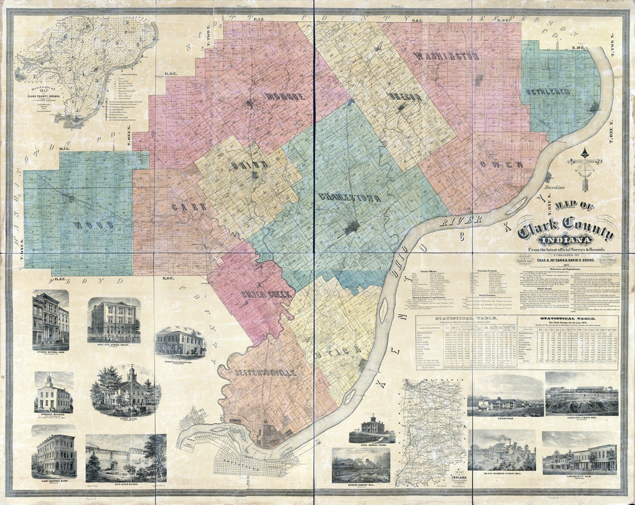 1875 Farm Line Map of Clark County Indiana