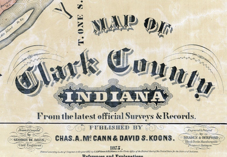 1875 Farm Line Map of Clark County Indiana