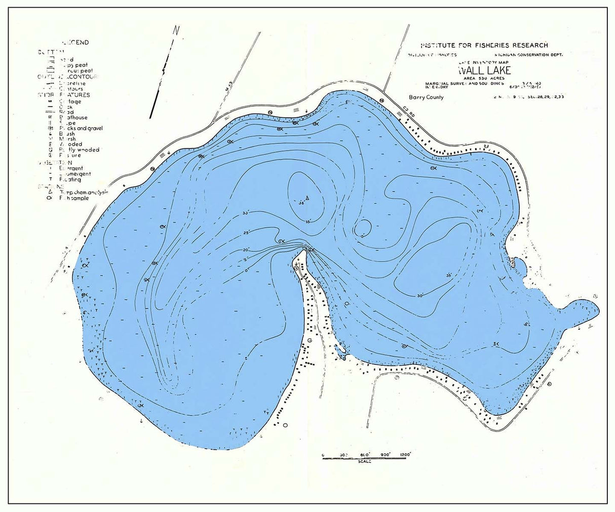 1940 Map of Wall Lake Barry County Michigan