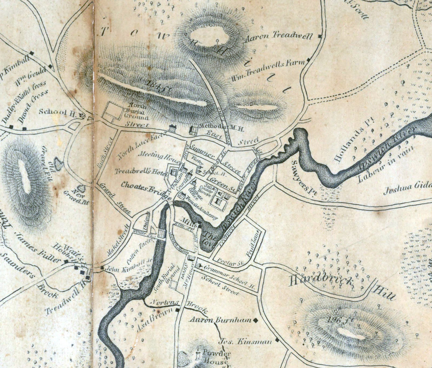 1832 Town Map of Ipswich Essex County Massachusetts