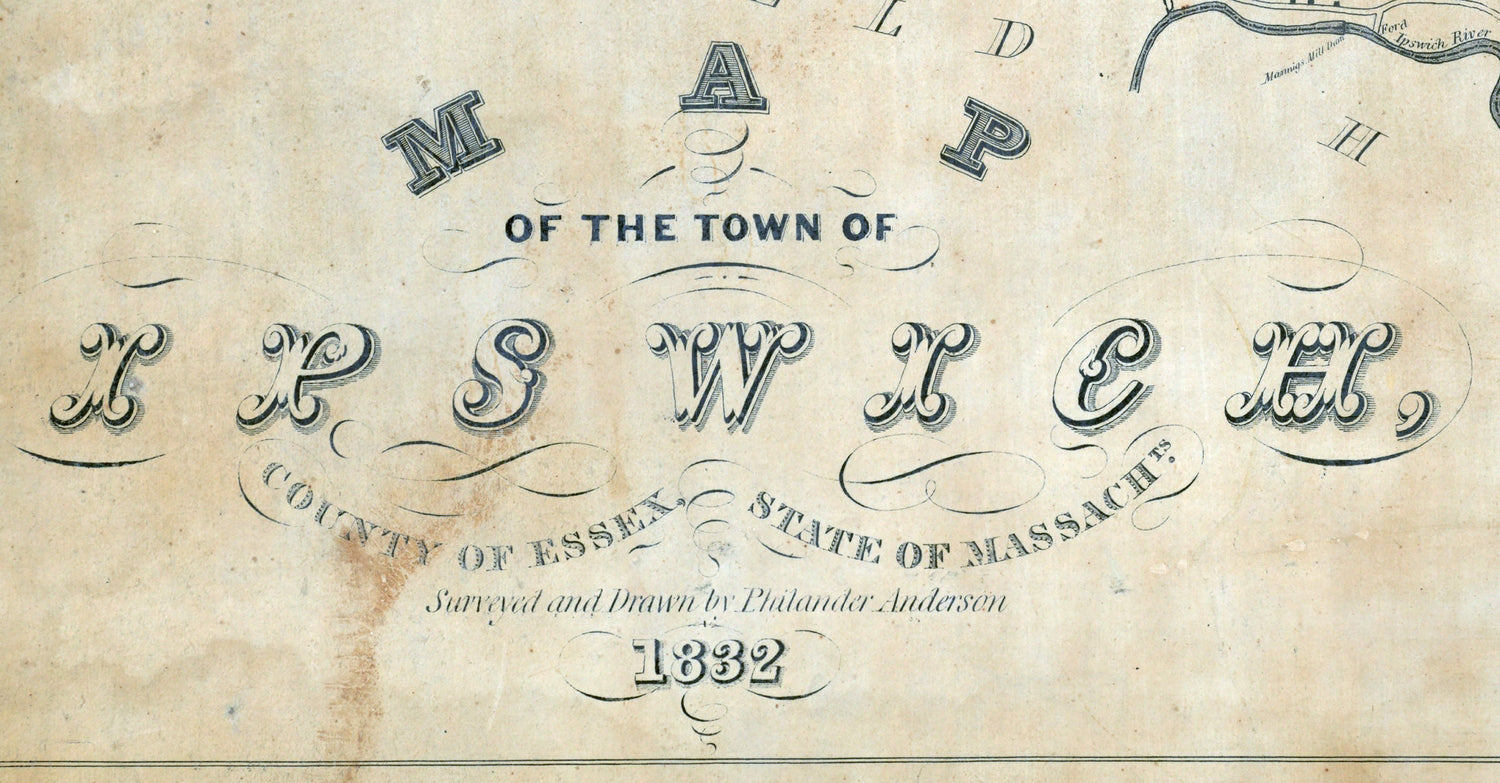 1832 Town Map of Ipswich Essex County Massachusetts