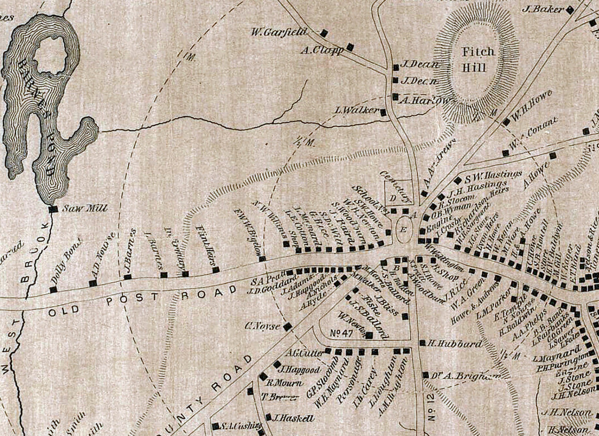 1859 Town Map of Shrewsbury Worcester County Massachusetts