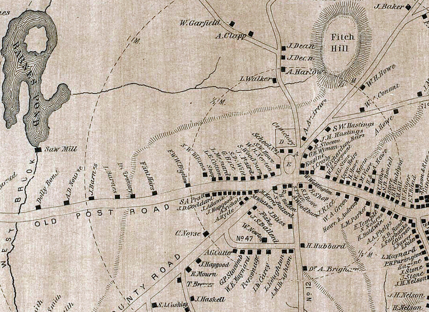 1859 Town Map of Shrewsbury Worcester County Massachusetts