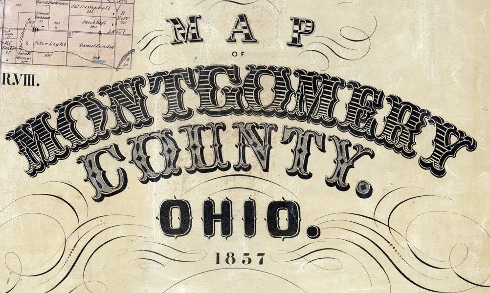 1857 Farm Line Map of Montgomery County Ohio Dayton