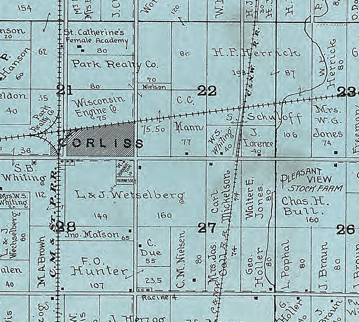 1908 Map of Mt Pleasant Township Racine County Wisconsin