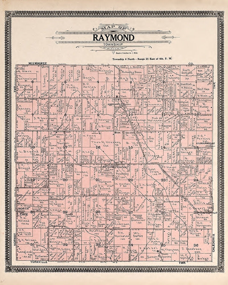 1908 Map of Raymond Township Racine County Wisconsin