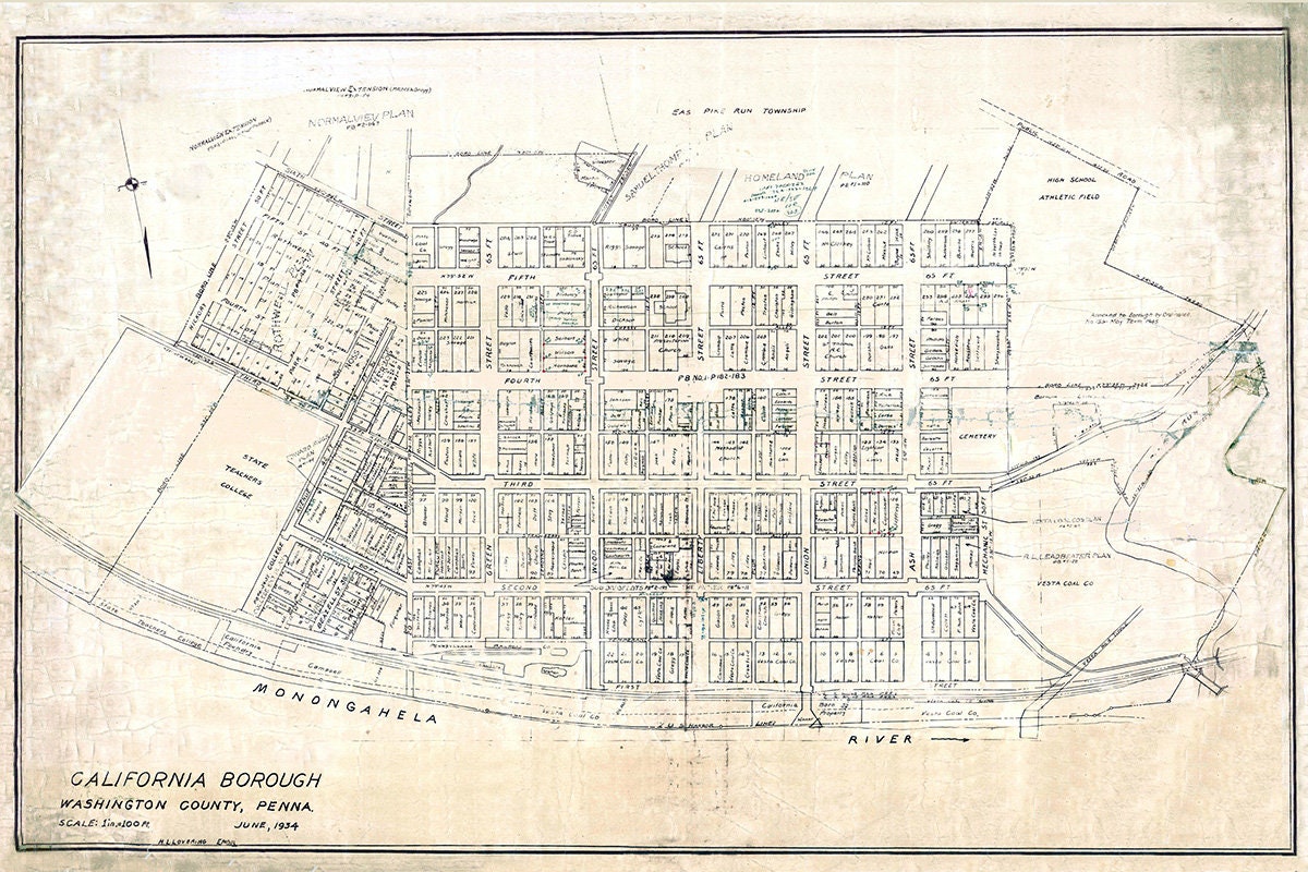 1934 Map of California Borough Washington County Pa