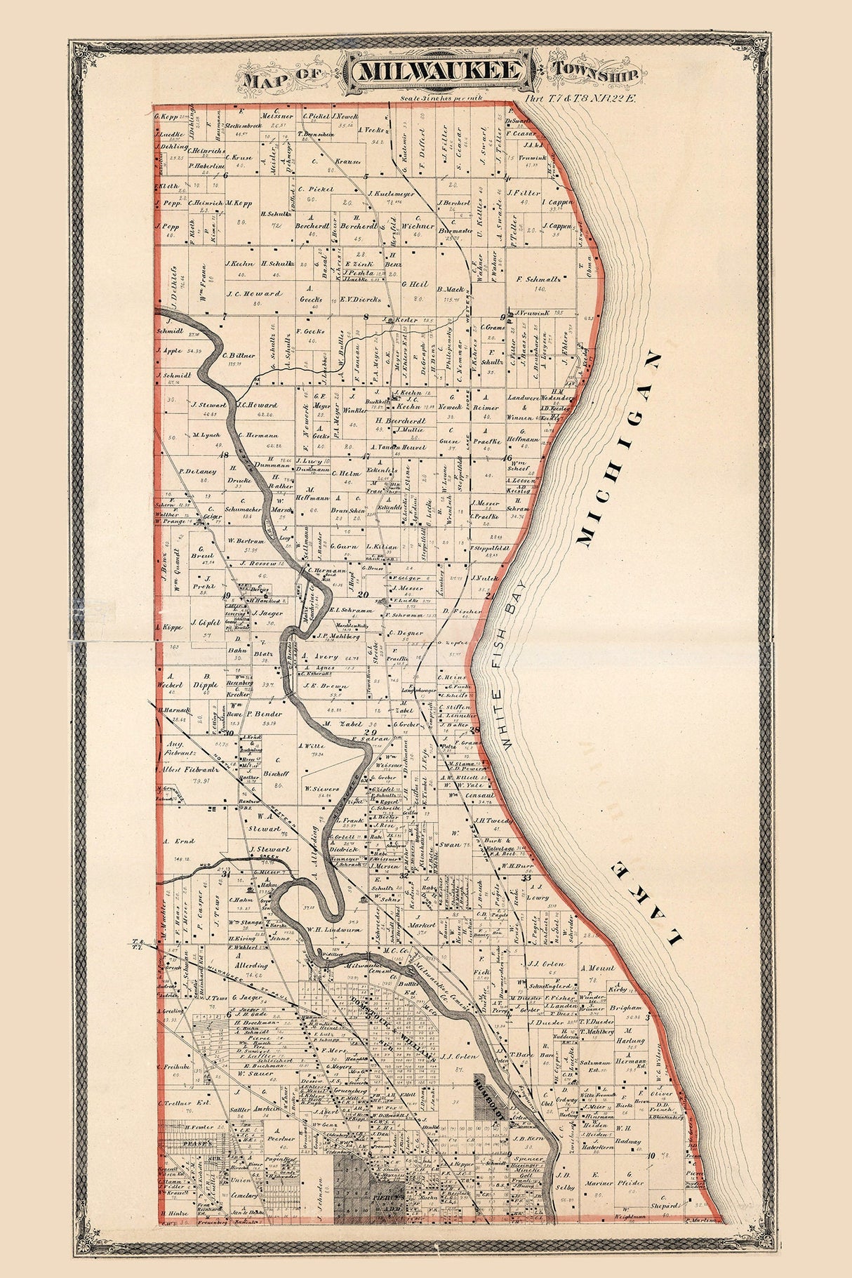 1876 Map of Milwaukee Township Milwaukee County Wisconsin