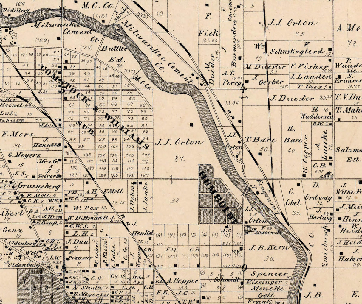 1876 Map of Milwaukee Township Milwaukee County Wisconsin