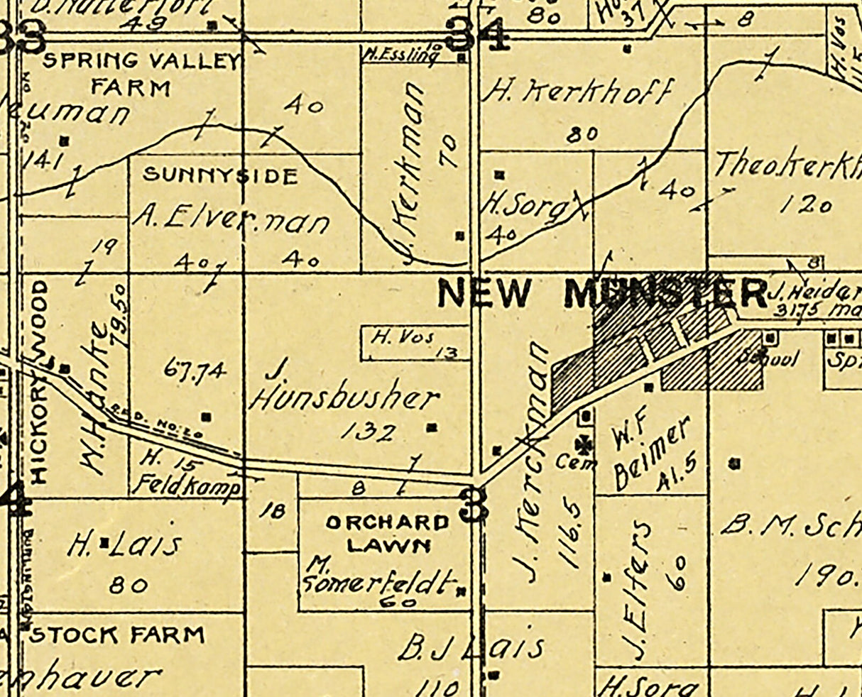 1908 Map of Wheatland Township Kenosha County Wisconsin