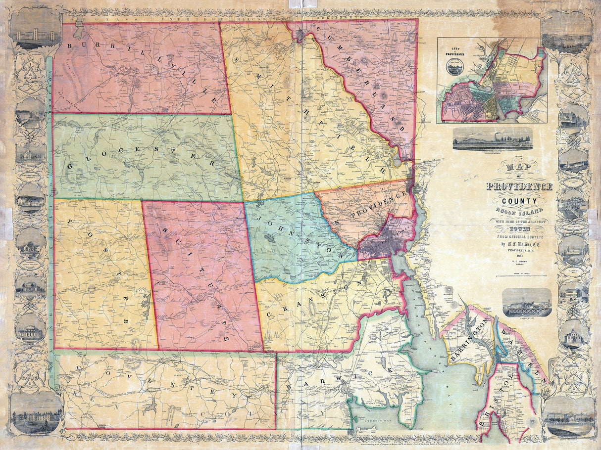 1851 Map of Providence County Rhode Island