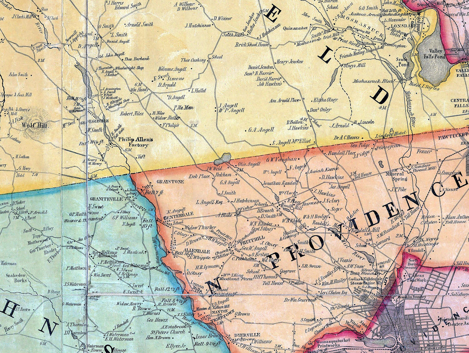 1851 Map of Providence County Rhode Island