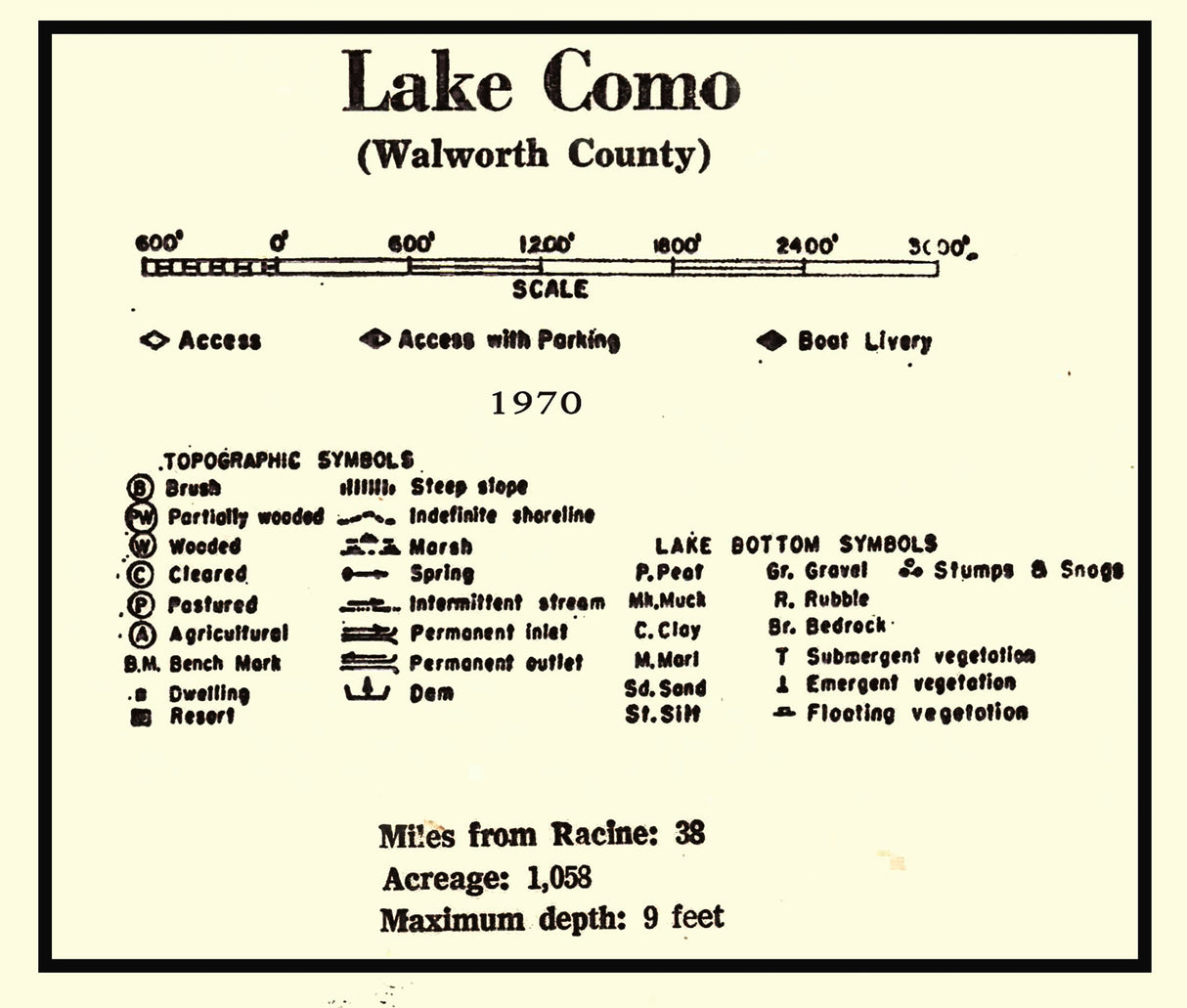 1970 Map of Lake Como Walworth County Wisconsin