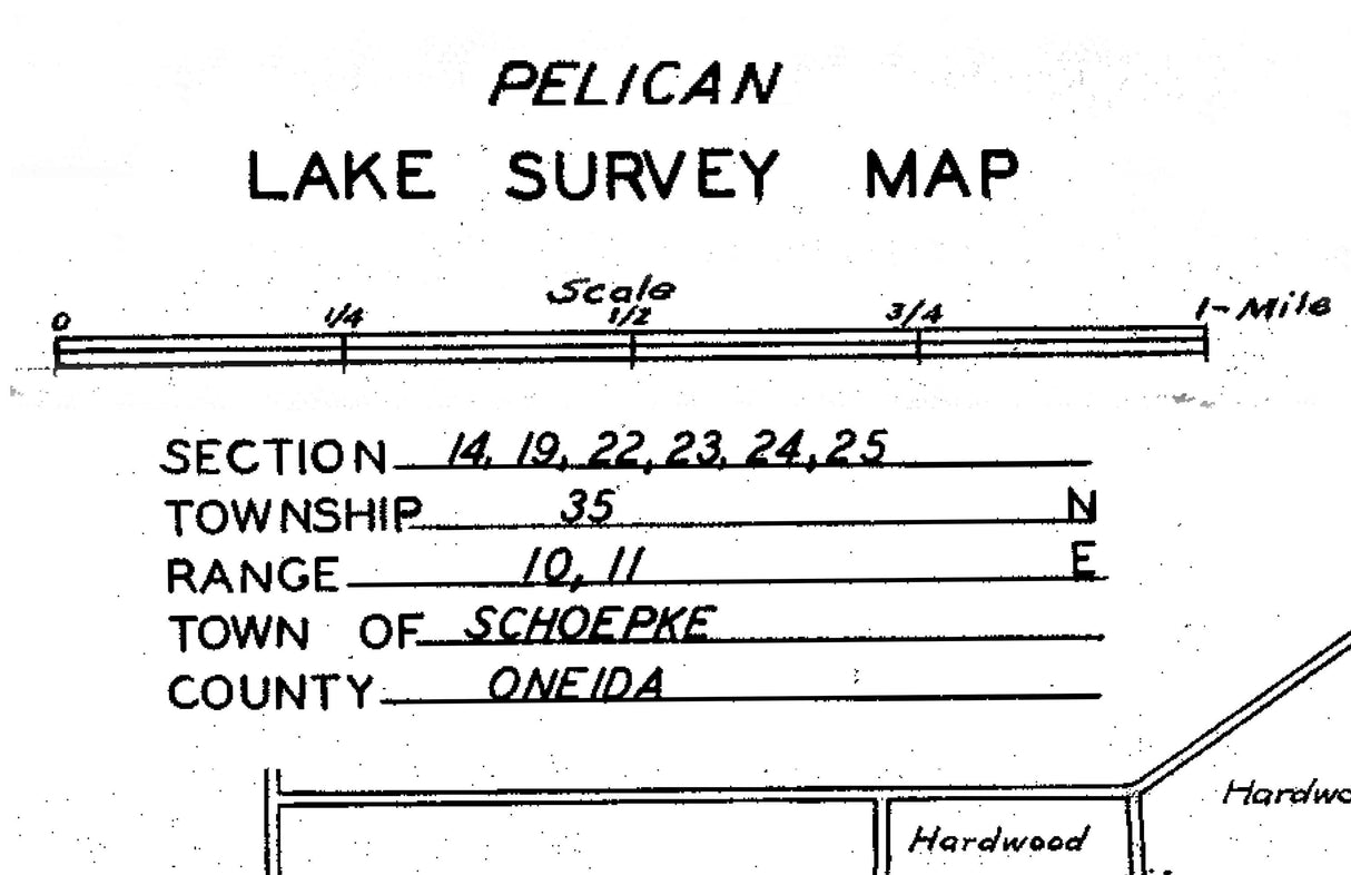 1940 Map of Pelican Lake Oneida County Wisconsin