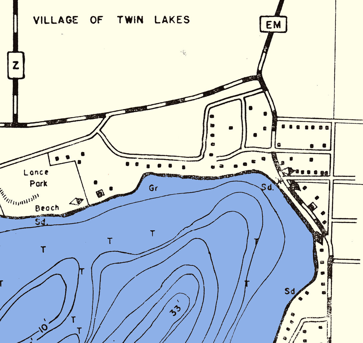 1970 Map of Lake Marie Upper Twin Kenosha County Wisconsin