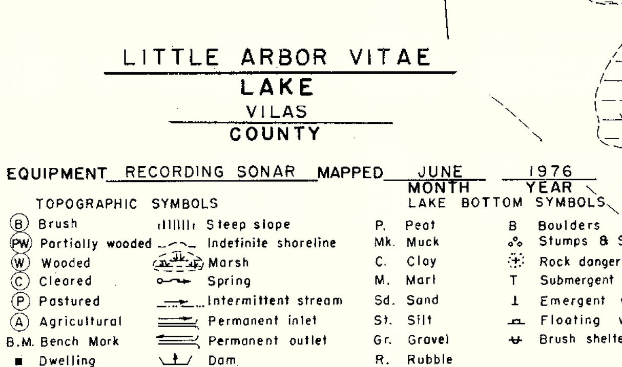 1976 Map of Little Arbor Vitae Lake Vilas County Wisconsin